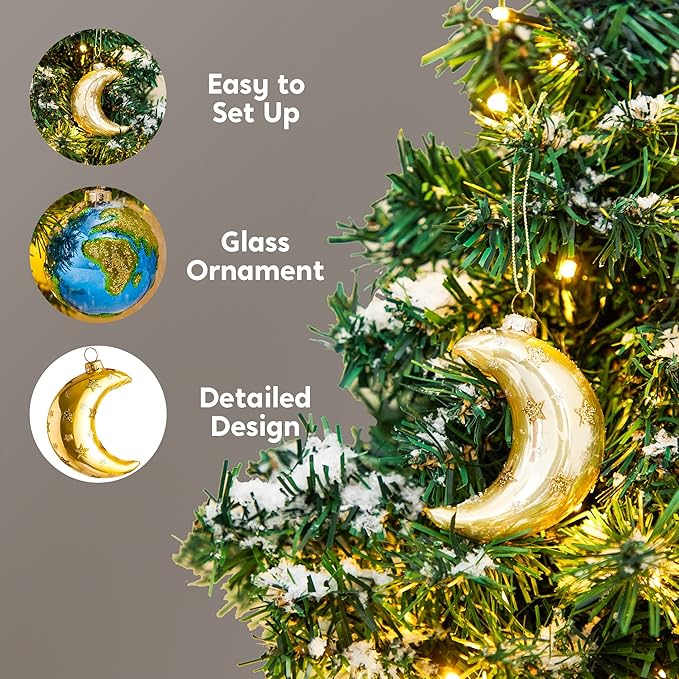 Joiedomi Hanging Ornament for Christmas Tree Decoration, Earth & Moon Blown Glass Ornaments for Xmas Gift Holiday Party Favor Decoration
