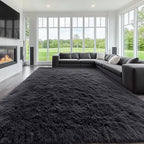 OLANLY 9x9 Machine Washable Large Area Rugs for Living Room, Bedroom, Soft Fluffy Shaggy Bedside Rug, Indoor Floor Carpet for Kids Girls and Boys, Dorms, Nursery, Home Decor Aesthetic, Black