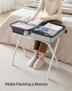 SONGMICS Luggage Rack, Set of 2, Luggage Racks for Guest Room, Suitcase Stand, Steel Frame, Foldable, for Bedroom, Cloud White URLR064W02