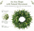 26 Inch Large Artificial Boxwood Wreath for Front Door All Season, Summer Wreaths with 2 Sashes, Baby's Breath, Eucalyptus and Flower Buds, Farmhouse Greenery Decor for Outdoor, Porch, Home