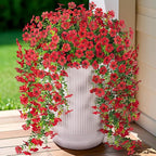 Artificial Hanging Flowers for Outdoors Fake Plants Decoration, 2 Pcs Faux Silk Daisy Flower Realistic Outdoor Flowers UV Resistant Porch Patio Window Yard Indoor Spring Decor(Red)
