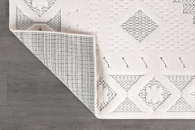 Modern Micro Loop Indoor Area Rugs for Living Room Bedroom Kitchen Geometric Trellis White 4x6 Luxury Durable Low and High Pile Non-Shedding Stain Resistant Soft Area Carpet 4 x 6