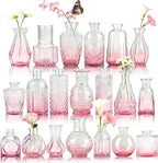 Der Rose Pink Glass Bud Vases Set of 20, Small Bud Vases for Flowers, Rustic Wedding Centerpieces and Home Decor