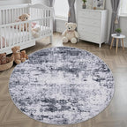 Round Area Rug for Living Room: 4 ft Washable Modern Abstract Soft Thin Rug Indoor Floor No Slip Stain Resistant Carpet for Bedroom Dining Room Farmhouse Nursery Home Office - Grey