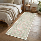 GarveeHome Pink and Green Vintage Floral 2x6 Runner Rug Washable Kitchen Rugs Non Slip Boho Long Rug for Hallways Bedroom Entryway Bathroom Mat with Rubber Back Beige