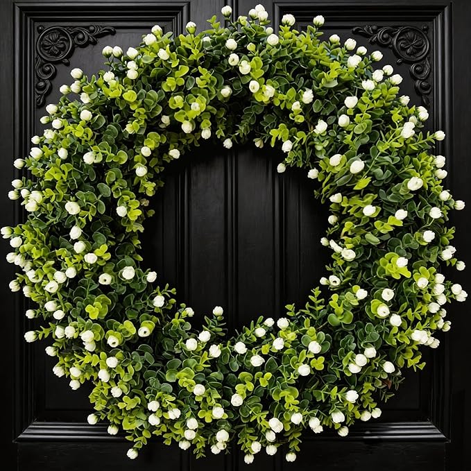 24'' Boxwood Wreath for Front Door, Porch, Window - Foldable Greenery Boxwood Wreaths for Farmhouse Wedding Indoor Outdoor Decor - Spring, Summer, Fall, All Seasons