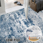 Washable Area Rug 2x3 Entryway Rug: Washable Modern Abstract Soft Thin Rug Indoor Floor No Slip Stain Resistant Carpet for Bedroom Dining Room Farmhouse Nursery Home Office - Blue