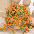 Artificial Hanging Flowers for Outdoors Fake Plants Decoration, 2 Packs Faux Silk Daisy Flower Realistic Outdoor Flowers UV Resistant Porch Patio Window Yard Indoor Spring Decor(Orange)