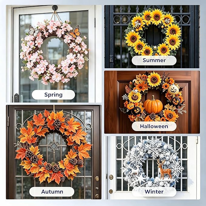 2 Pack Suction Cup Wreath Hanger for Front Door，Waterproof Suction Cup Hanger for Windows, Shower, Smooth Doors,Wreath Hooks for Christmas Thanksgiving Halloween July 4th Easter (Gunmetal Gray)