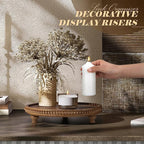 EOSAHR Round Pine Wooden Display Riser - Beaded Wood Riser for Plant, Sponge Holder & Perfume Organizer - Rustic Display Stand Kitchen Counter Organizer, Boho Chic Home Decor for Living Room(Brown)
