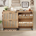 ChooChoo Shoe Storage Cabinet with 2 Flip Drawers, Deodorizing Shoe Organizer Storage for Entryway, Freestanding Hidden Slim Narrow Shoe Rack Cabinet, Rustic Oak