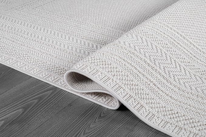 Micro Loop Indoor Rug White 9x12 Boho Geometric Neutral Area Rugs for Living Room Soft Luxury Modern Low and High Pile Durable Stain Resistant Non-Shedding Indoor Area Carpet 9 x 12