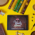 HEM Woody Series Premium Incense Sticks Combo | Sandalwood, Palo Santo, Forest, Feng Shui, Cedar & Madhur Chandan | 120 Sticks, 30-Minute Burn Time | Natural Aroma for Relaxation, Stress Relief