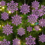 36pcs Christmas Light Purple Snowflake Ornaments，Plastic Light Purple Snow Flakes Hanging Ornaments for Christmas Tree Decor Winter Wonderland Frozen Birthday Party Holiday Home Decor Craft Snowflake