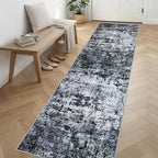 2.6'x14' Runner Rug Washable Rug: Modern Abstract Soft Thin Runner Rug Black