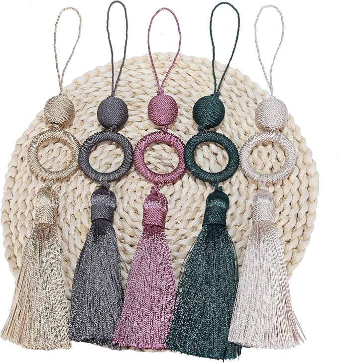 2 Pack12 Inch Door Tassel with 4 Inch Cord Loop, Handmade Key Tassel with Wooden Ring, DIY Accessories for Home Decoration (Pink)