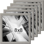 KTKDE 8x8 Picture Frame Set of 5, Wooden frames Grey, Wall Hanging for Tapletop Display, Best Square Photo Frame Studio Gallery for Photos, Posters & Art Prints