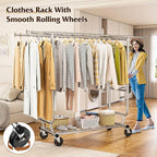Raybee Clothes Rack Load 630LBS, Heavy Duty Clothes Rack, Rolling Clothing Racks for Hanging Clothes with Wheels, Adjustable & Commercial Garment Rack, 22" D x 75" W x 68" H