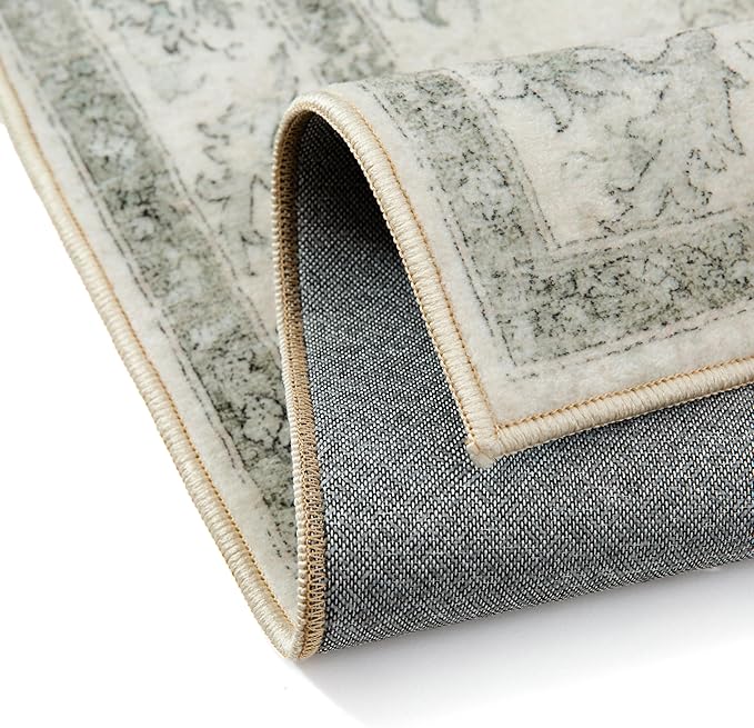 Green Runner Rug 2x8 Washable Vintage Carpet Hallway Kitchen Soft Retro Low Pile Thin Indoor Bedroom Non Slip Oriental Medallion Long Throw Rug for Bathroom Laundry Dining Room