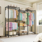 Heavy Duty Clothes Rack,Load 1631LBS Garment Rack Portable Closet,Free Standing Closet Organizers and storage with Adjustable Shelves, Hanging Rods, Dividable Black 76.5"H x 67.6"L x 15.5"W