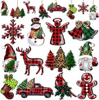 JOPHMO 24 Pieces Christmas Wood Ornaments Snowflake Gnome Snowman Truck Wooden Hanging Ornaments Christmas Tree Cutouts Wood Crafts Holiday Decor Xmas Party Supplies (Xmas-Mixed-A)