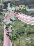 Lisuun Wedding Arch Flowers, Artificial Flowers for Decoration, 2pcs Flower Swag and 1 pcs Semi-Sheer Chiffon Table Runner Swag for Beautiful Dream Wedding Ceremony Floral Decor - Pack of 3