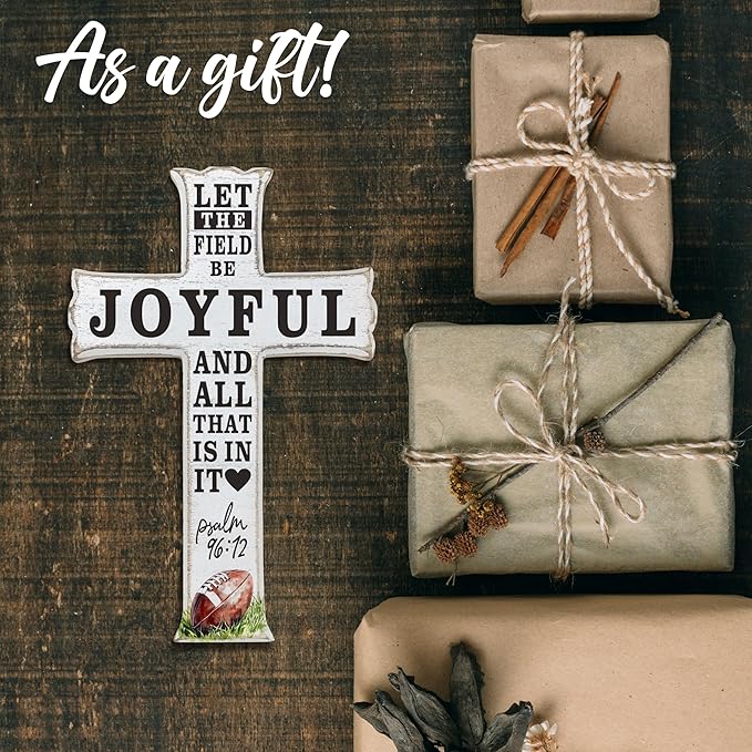 VZVCTFS Baseball Theme Wooden Cross Wall Decor - Let The Field Be Joyful and All That Is In It, Christian Sports Gift with Hook for Bedroom, Game Room, Church, Christmas （6.5x10 Inch）-A10