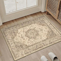 Brown Area Rug 2x3 Washable Vintage Small Carpet for Entryway Kitchen Soft Retro Low Pile Thin Door Mat Non Slip Oriental Medallion Throw Rug for Bathroom Office Bedroom Dining Room