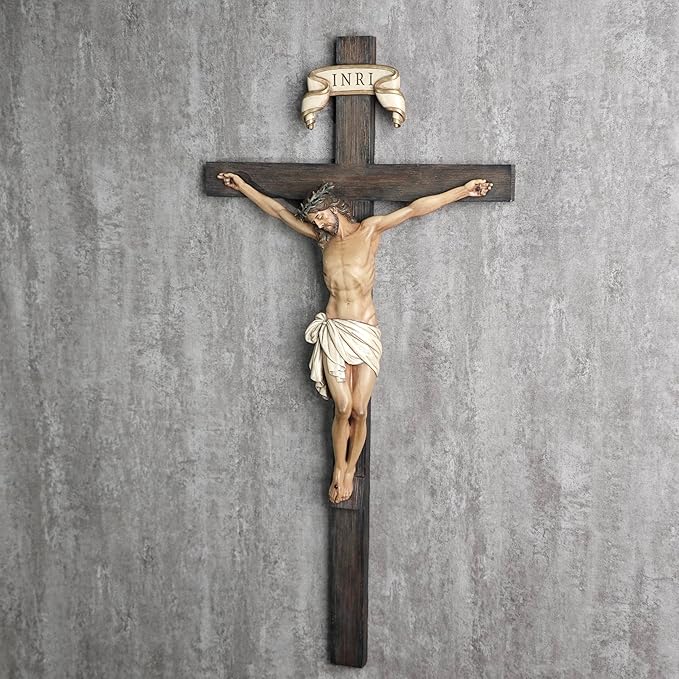 BC Catholic Crucifix Wall Cross in 24" H Jesus Christ indoor Home Decor Collectable Religious Gifts Renaissance Sculpture handmade By Buildclassic