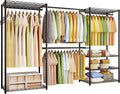 ecobedding Heavy Duty Garment Rack, 900LBS Max Load Freestanding Closet Organizer with 6 Storage Shelves & 3 Adjustable Hanging Rods, Multifunctional (Black, 15.75" D x (69.7~88.2)" W x 79.5" H)