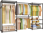 ecobedding Heavy Duty Garment Rack, 900LBS Max Load Freestanding Closet Organizer with 6 Storage Shelves & 3 Adjustable Hanging Rods, Multifunctional (Black, 15.75" D x (69.7~88.2)" W x 79.5" H)