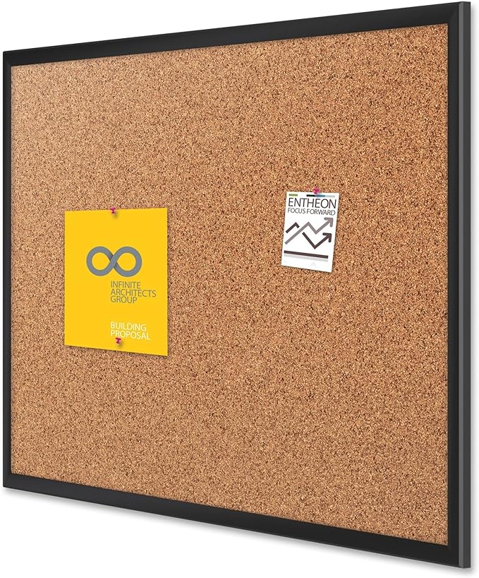 Quartet Cork Bulletin Board 48"W x 36"H Pin Board, Black Aluminum Frame (2304B)