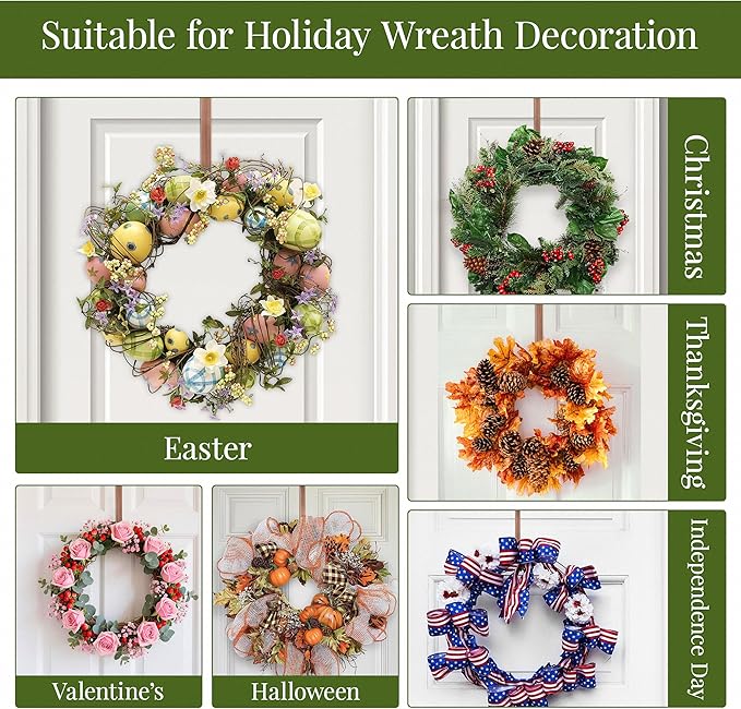 Wreath Hangers for Front Door,12 Inches Wreath Hanger Hook for Front Porch Decor,Metal Over The Door Hooks Hanger for Halloween Fall Christmas Decorations Outdoor Indoor Home Decor,Bronze