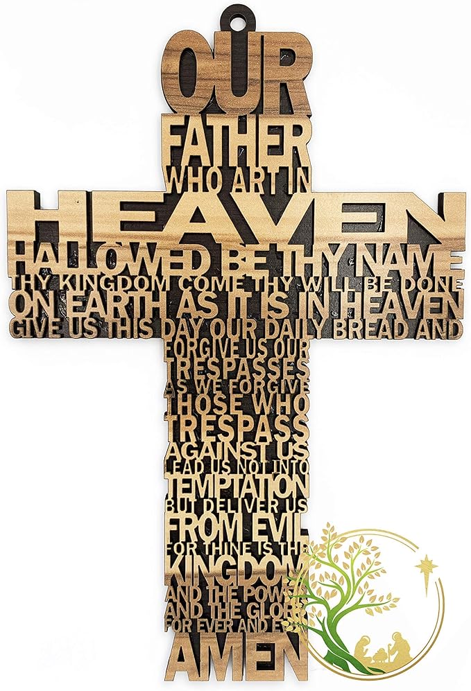 Our father prayer cross made from olive wood - Crucifix/Wall Cross Hand Crafted by Christian families in Bethlehem. A unique Religious Gift for Christmas or Any Other Christian Holiday