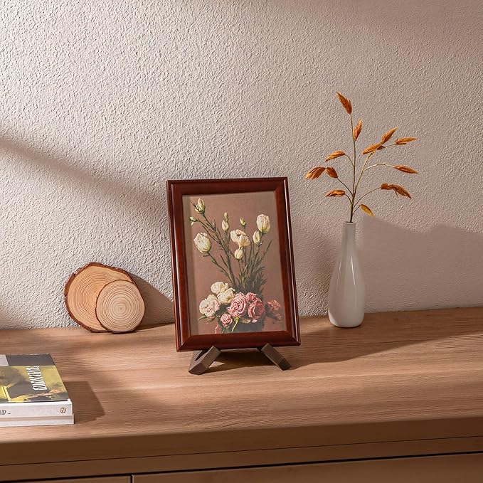 ANBOXIT 4.5 Inch Plate Stand Display - Wooden Picture Frame Holder, Decorative Table Top Easel