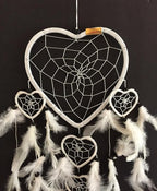 OMA Dream Catcher - Hand Made White Feather Dream Catcher Heart Shaped with Crystal Beads - 7" Diameter & 24" Long - OMA Federal (TM) Brand