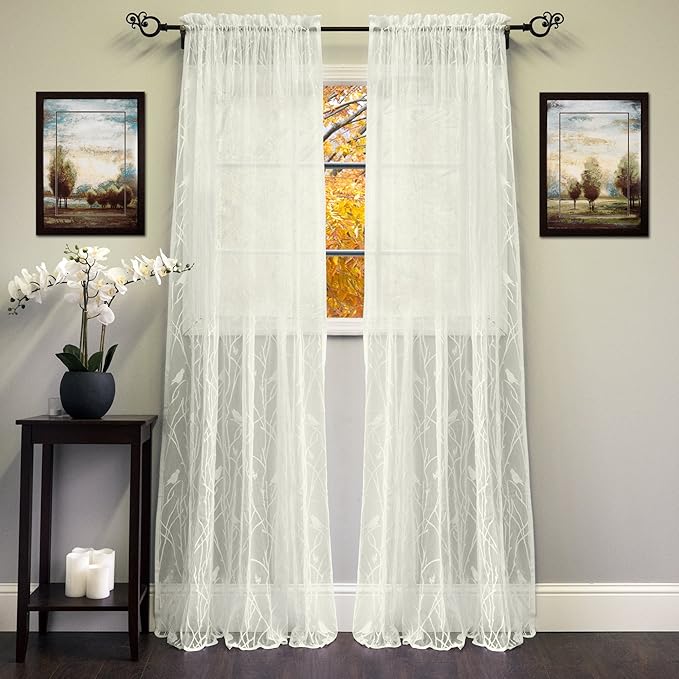 Sweet Home Collection Window Curtains Treatment Panel 63" or 84" Long in Stylish and Unique Patterns and Designs for All Home Décor Songbird Ivory