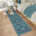Moynesa Floral Kitchen Runner Rug 2x6, Washable Boho Runners for Hallways Non Slip Soft Bathroom Carpet Runner, Botanical Ultra Thin Throw Mat for Laundry Room Entryway, Teal