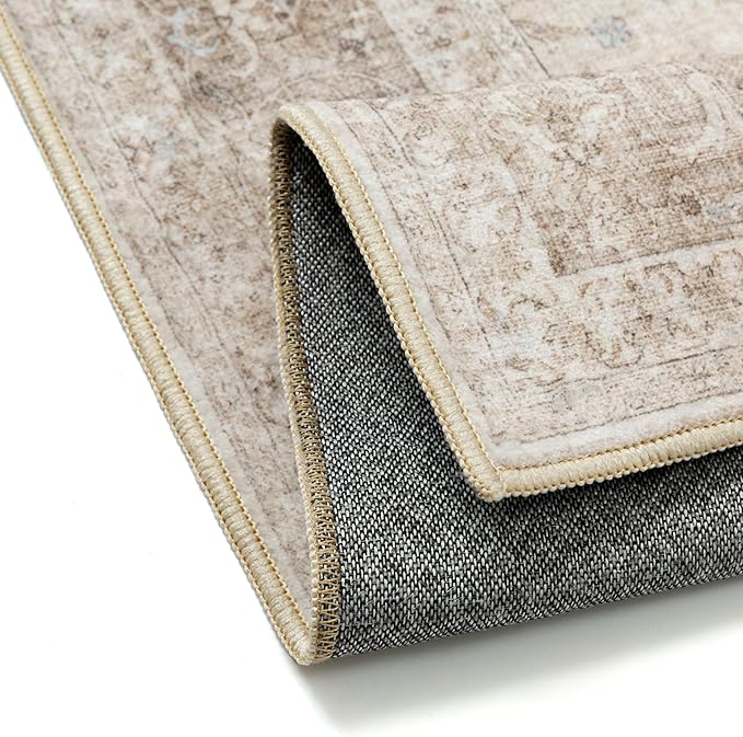 Beige Area Rug 3x4 Washable Office Entryway Vintage Carpet Low Pile Non Slip Distressed Door Mat Soft Traditional Retro Oriental Small Accent Throw Rug Kitchen Bedroom Bathroom Dining Room