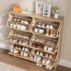 Shoe Cabinet for Entryway with 6 Flip Drawers, Slim Wooden Shoe Storage Organizer with Modern Fluted Pannel，Freestanding Narrow Hidden Shoe Rack for Hallway, Foyer, Living Room