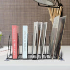 Vinyl Record Holder Storage, 11 Slot Metal Record Stand Magazine Newspaper Album Display Rack Desktop Triangle File Holders for Office Home Black