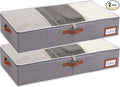 Yawinhe Under Bed Storage, 2 Pack Closet Organizers, Collapsible Container Bags, with Sorting Card Slot and 4 Leather Handles, for Blanket, Bedding, 23.6''Lx11.8''Wx6''H, Grey