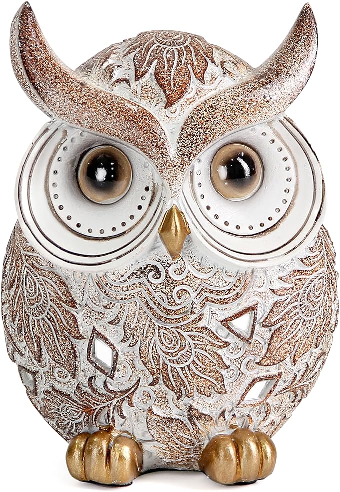 Smadeer Owl Statue and Figurine for Home Decor Accents Adorable Owl for Shelf Bookshelf Bedroom Living Room Office Table Desk Modern Decorations Animal Sculpture for Birds Lovers