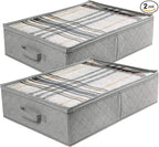 LotFancy Foldable Under Bed Storage Bags, Closet Organizers and storage bins, Clothes Blankets Organizer, with Clear Window and Reinforced Handles, 24” x 16” x 6", Gray, Pack of 2