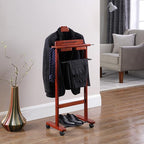 Proman Products Deluxe Suit Valet Stand VL16204 with Top Tray, Slide Out Tray, Contour Hanger, Trouser Bar, Tie & Belt Hooks and Shoe Rack, 17" W x 13" D x 41" H, Dark Cherry