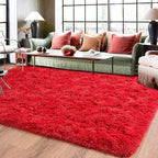Rugs for Living Room 8x10, Soft Shaggy Modern Shag Area Rug for Bedroom, Upgrade Non-Slip Plush Fluffy Carpet for Kids Boys Girls Room Home Decor Aesthetic, Red