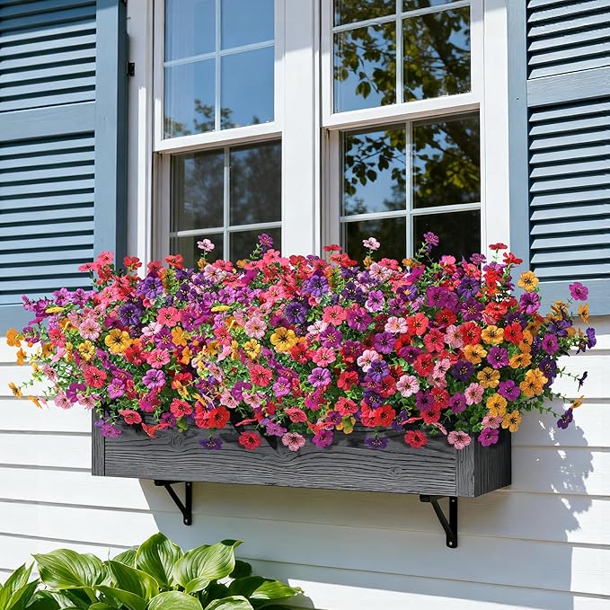 Ivydale Artificial Flowers for Outdoor 24 Bundles Fake Mums UV Resistant Silk Daisy Faux Plants for Outside Planter Home Porch Patio Window Box Decor, 6 Color Mixed