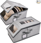 2 Pack Hat Storage for Baseball Caps, Hat Box with Clear View Window, Hat Organizer for Baseball Caps Holds 30 Caps with Cardboard for Men & Women, Ball Cap Organizer for Closet & Shelf (Light Gray)