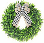 24-26'' Large Boxwood Wreath for Front Door, Porch, Window - Foldable Greenery Boxwood Wreaths for Farmhouse Wedding Indoor Outdoor Decor - Spring, Summer, Fall, All Seasons (with Bow)