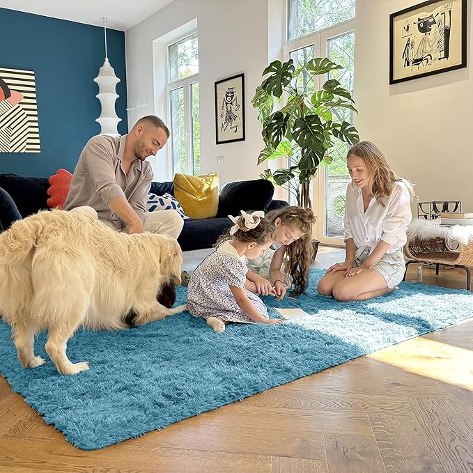 OLANLY 2x6 Machine Washable Runner Rugs for Hallway, Soft Fluffy Shaggy Bedside Rugs for Bedroom, Living Room, Indoor Floor Carpet for Kids Girls and Boys, Home Decor Aesthetic, Slate Blue